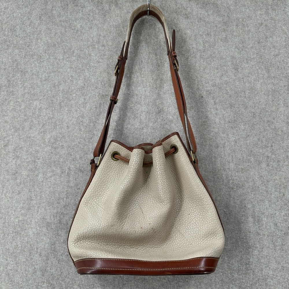 Dooney & Bourke Vintage Off‎ White Leather Drawstring Bucket Shoulder Bag - Picture 2 of 10